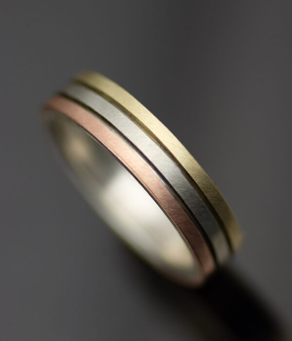 Main Tri Tone Mixed Metals Parallel Lines Mixed Metals Gender Neutral Wedding Band Scaled