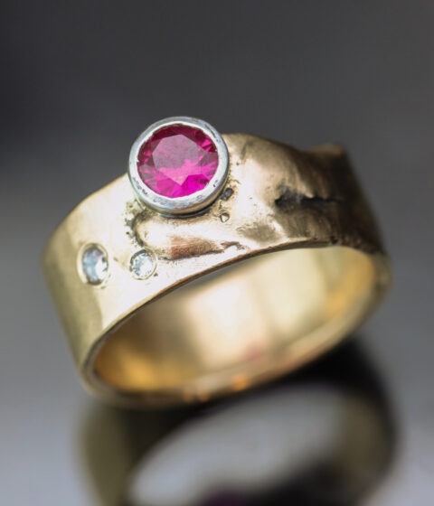 Ruby and Diamond Shadows of Venus Modern Art Ring