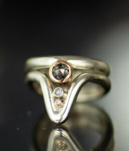 Web Deep Wave Salt And Pepper Bezel Set Rose Cut Diamond Platinum And 14k Rose Gold Set With Tiny Diamonds Scaled