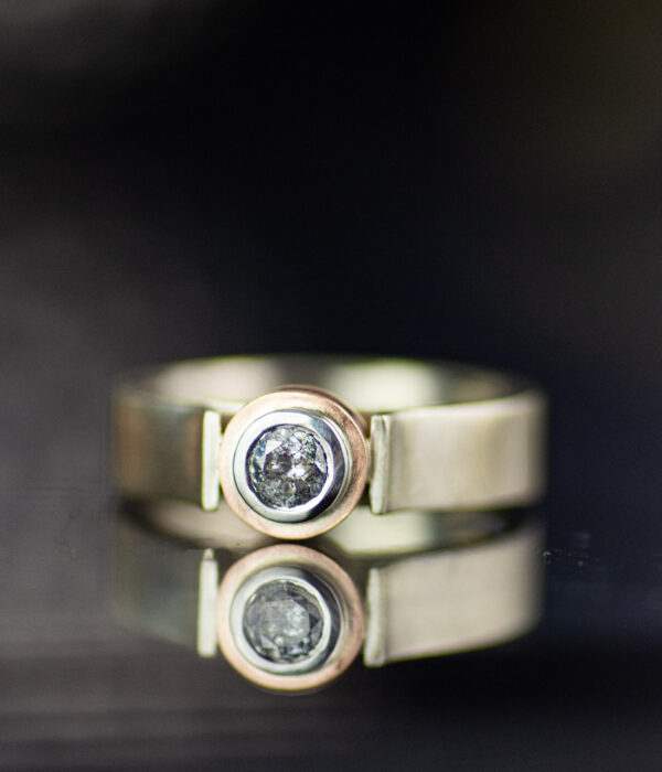 Canyon Salt And Pepper Diamond 14k White And Rose Gold Double Bezel Modern Engagement Ring Scaled