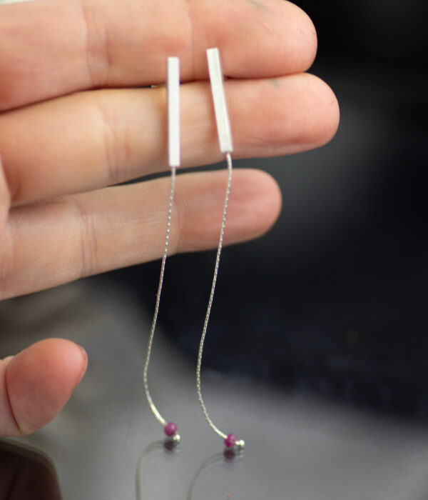 Gemstone Nugget Sterling Silver Post And Dangle Earrings With Ruby Scaled