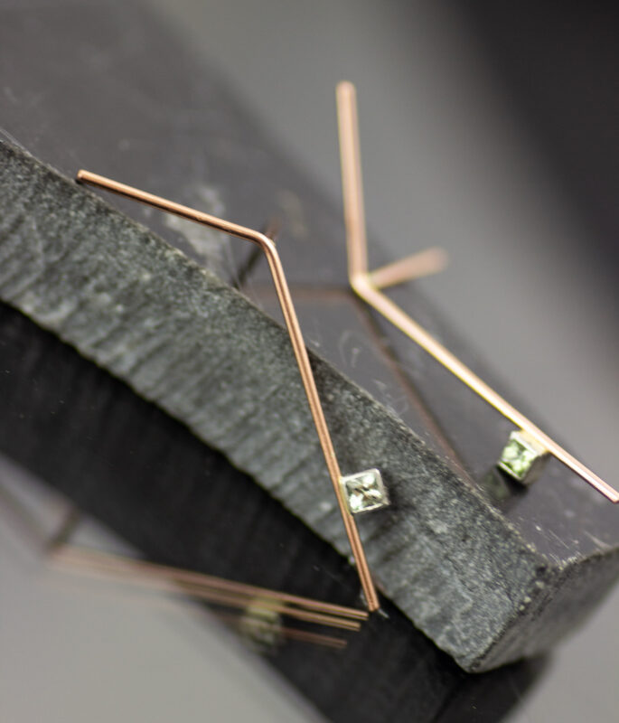 Gold And Platinum Bending Branch Post Earrings With Montana Sapphire 3 Scaled