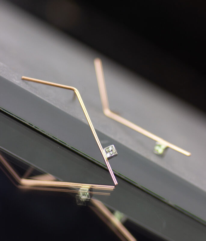 Gold And Platinum Bending Branch Post Earrings With Montana Sapphire 4 Scaled