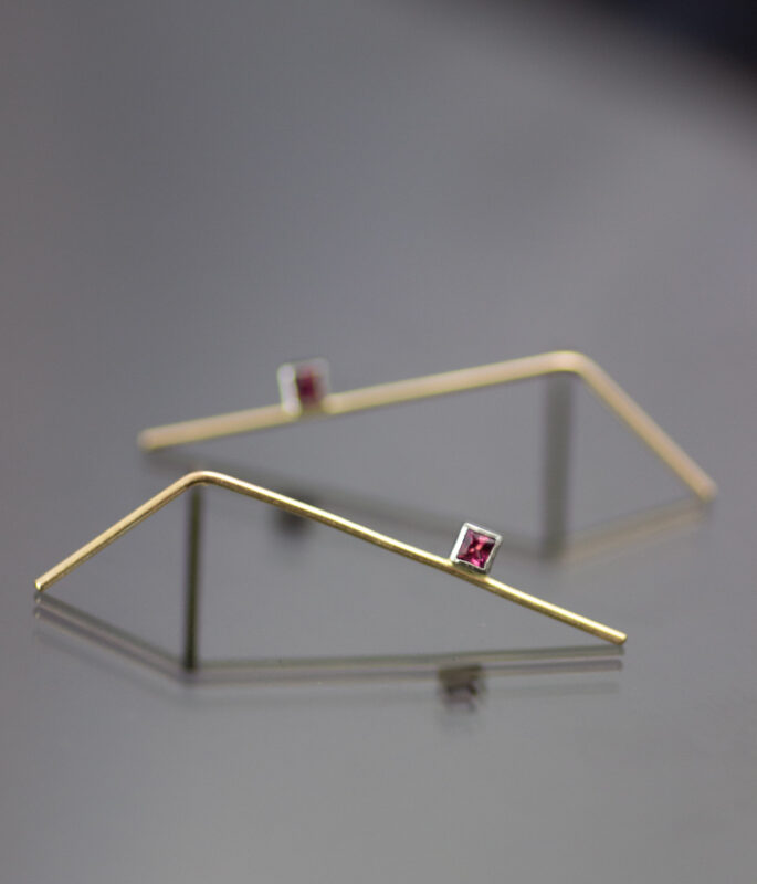 Gold And Platinum Bending Branch Post Earrings With Umba Sapphire Scaled