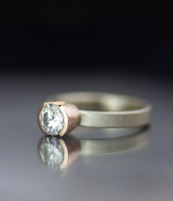 Moissanite Modern Half Bezel Solitaire In 14k Rose And White Gold 3 Scaled