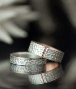 Moonscape Inset Gold Tap And Gold Edge Mixed Metals Gender Neutral Wedding Bands Scaled