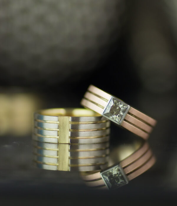 Parallel Lines Mixed Metal Alterntaive Engagement Rings In 14k Yellow Gold Rose Gold 18k Palladium White Gold And Platinum Scaled