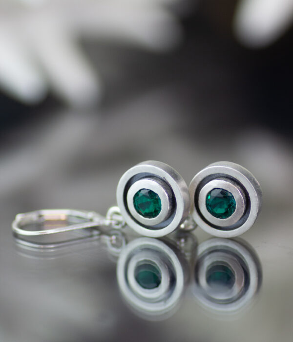 Double Circle Emerald, Sapphire, or Ruby Lever Back Earrings - Image 3