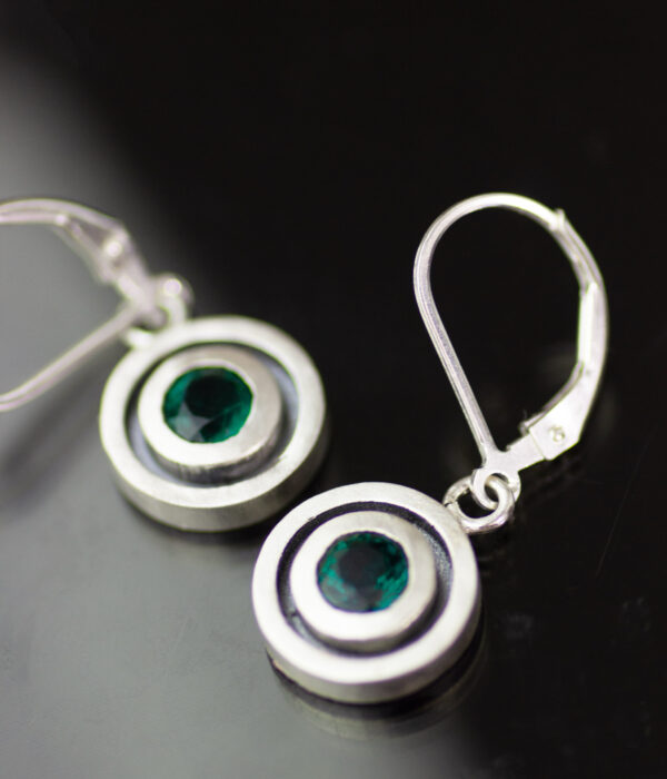 Double Circle Emerald, Sapphire, or Ruby Lever Back Earrings - Image 7