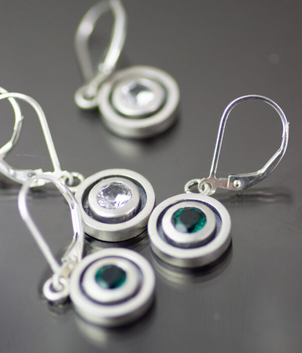 Double Circle Emerald, Sapphire, or Ruby Lever Back Earrings - Image 5