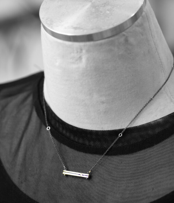 Silver Chunky Bar Ruby or Diamond Modern Art Pendant Necklace - Image 7