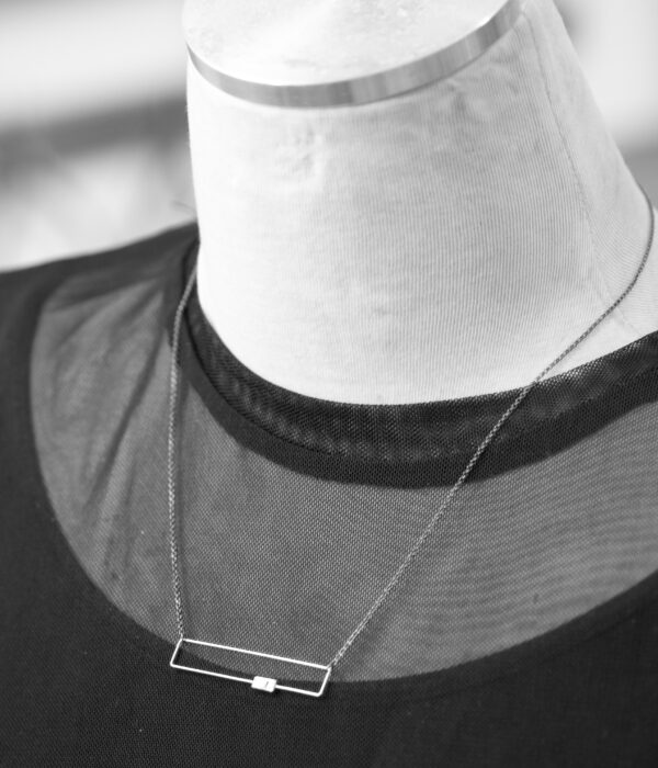 salt and pepper diamond baguette gold and platinum modern art necklace - Image 4