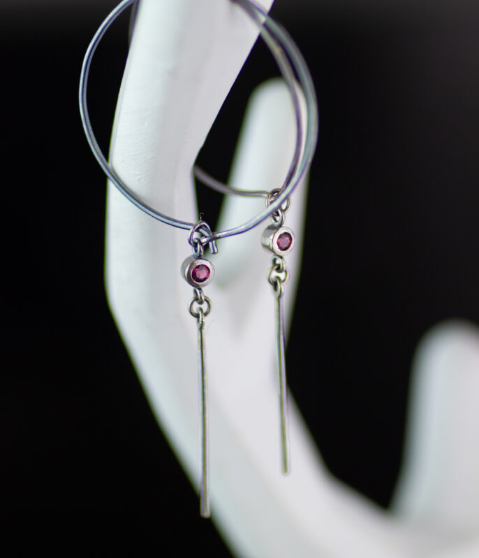 Sapphire Dangle Minimalist Gemstone Hoops - Image 4