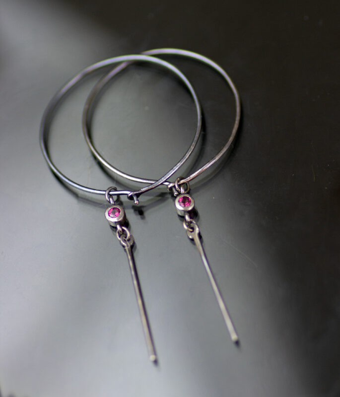 Sapphire Dangle Minimalist Gemstone Hoops - Image 3