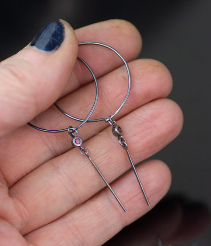 Sapphire Dangle Minimalist Gemstone Hoops - Image 2