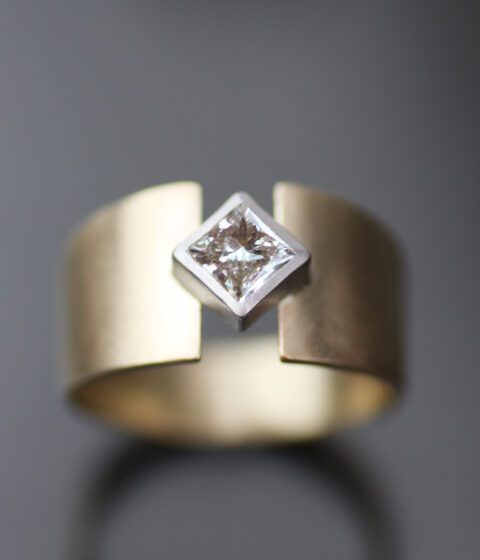 Diamond Lunar Eclipse Tapered Wide Band Minimallist Engagement Ring - Ready to Ship