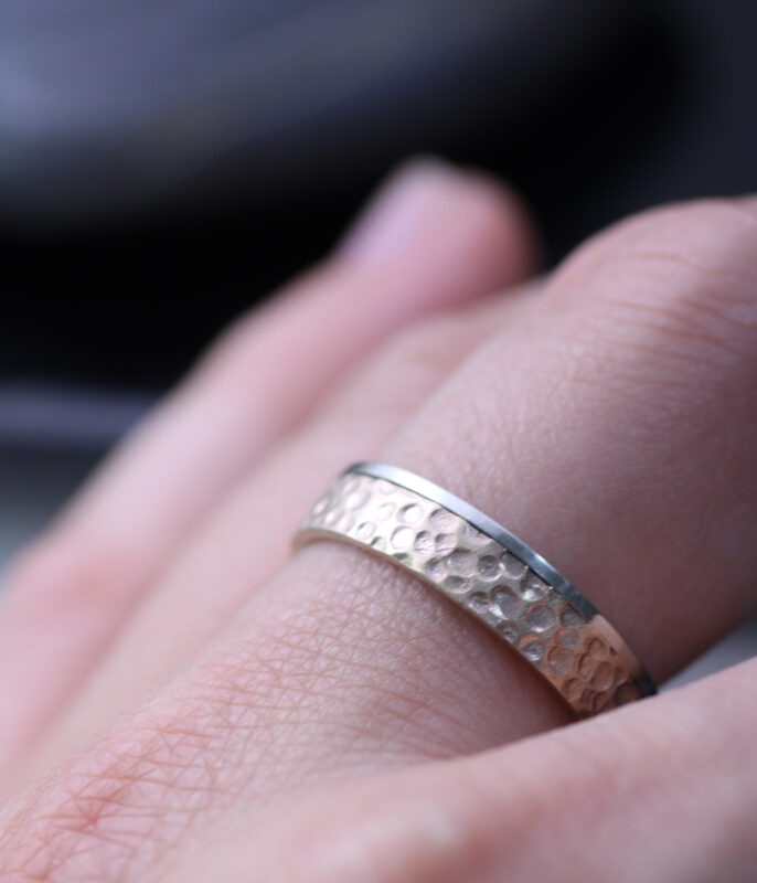 Three Stripes Mixed Metals Modern Gender Neutral Diamond Wedding Band - Image 6