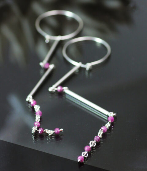 Sapphire or Ruby Gemstone Nugget Modern Shoulder Duster Earrings