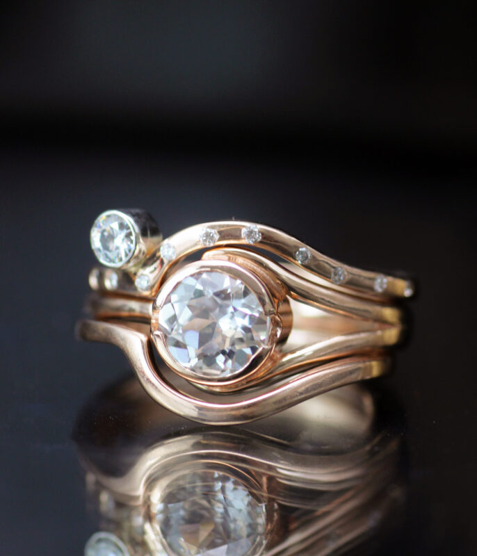 Lab-grown Diamond Minimalist Double Orbit Engagement Ring Stacking Set