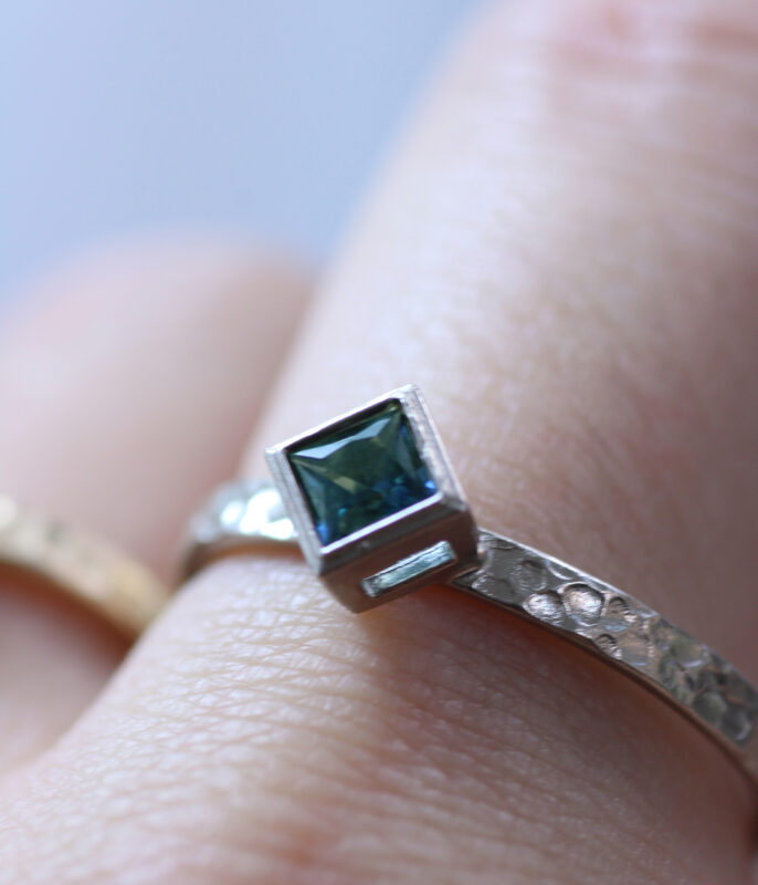 Moonscape Dark Green Sapphire Modern Engagement Ring - Image 7