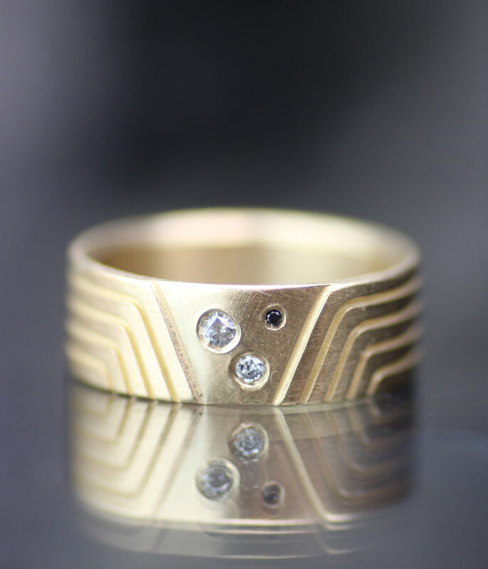 Groovy Triangle Salt and Pepper Geometric Modern Wedding Band