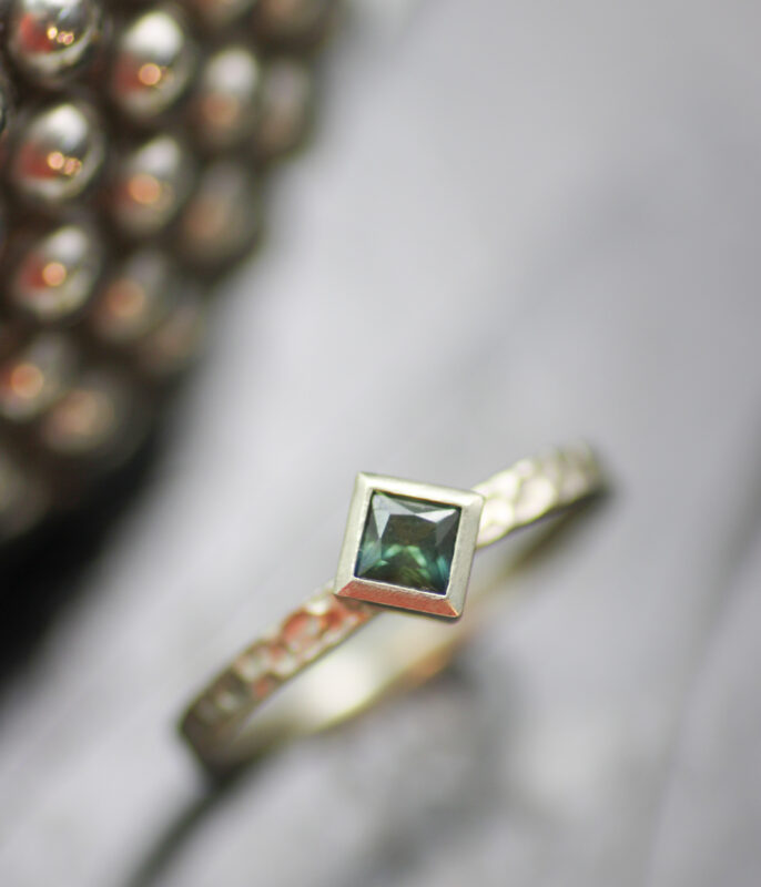 Moonscape Dark Green Sapphire Modern Engagement Ring - Image 2