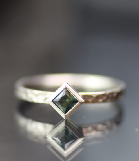 Moonscape Dark Green Sapphire Modern Engagement Ring