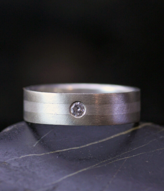 Three Stripes Mixed Metals Modern Gender Neutral Diamond Wedding Band