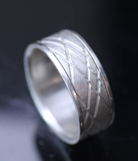 Diamond Etch Modern Gender Neutral Wedding Band