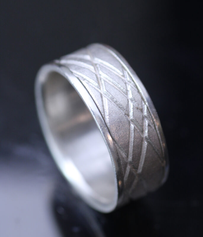 Diamond Etch Modern Gender Neutral Wedding Band
