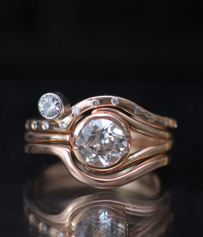Lab-grown Diamond Minimalist Double Orbit Engagement Ring Stacking Set - Image 5