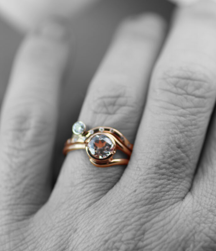 Lab-grown Diamond Minimalist Double Orbit Engagement Ring Stacking Set - Image 6