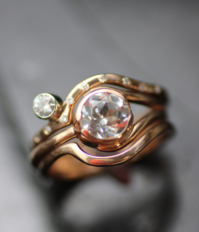 Lab-grown Diamond Minimalist Double Orbit Engagement Ring Stacking Set - Image 2