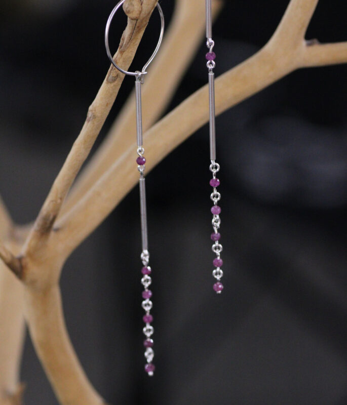 Sapphire or Ruby Gemstone Nugget Modern Shoulder Duster Earrings - Image 10