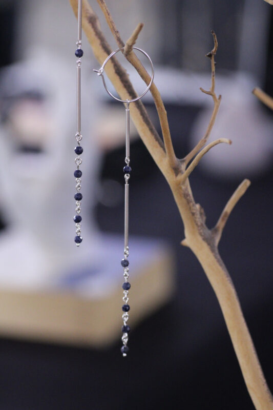 Sapphire or Ruby Gemstone Nugget Modern Shoulder Duster Earrings - Image 5