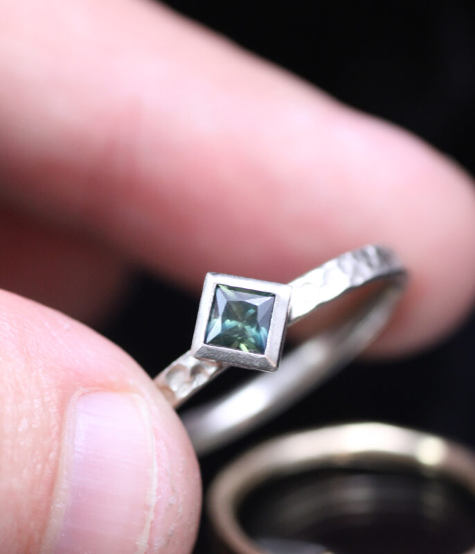 Moonscape Dark Green Sapphire Modern Engagement Ring - Image 4