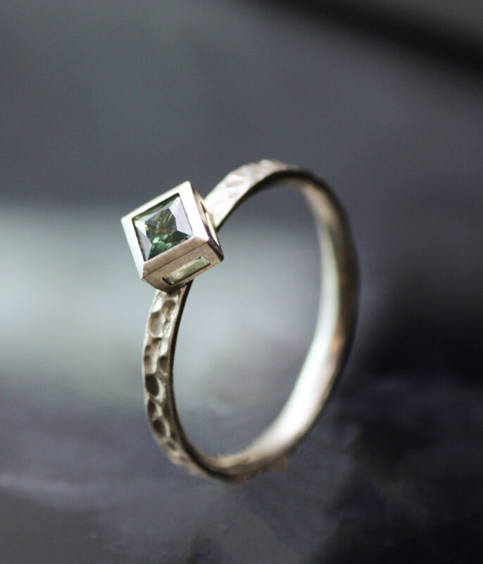 Moonscape Dark Green Sapphire Modern Engagement Ring - Image 3