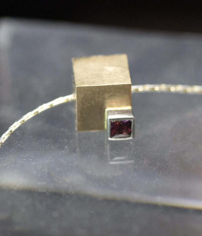 Cube Cubed Gold Diamond or Sapphire Gemstone Pendant - Image 7