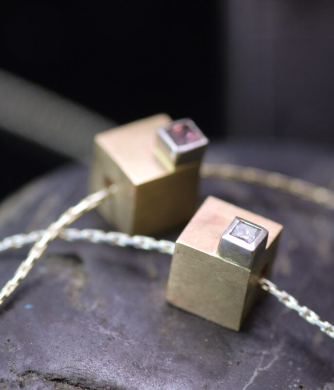 Cube Cubed Gold Diamond or Sapphire Gemstone Pendant - Image 5