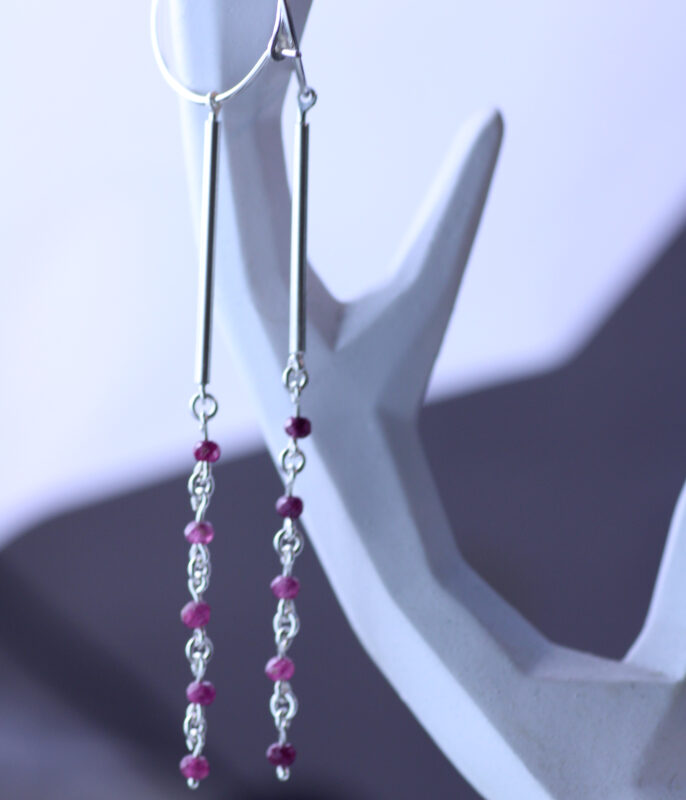 Sapphire or Ruby Gemstone Nugget Modern Shoulder Duster Earrings - Image 11