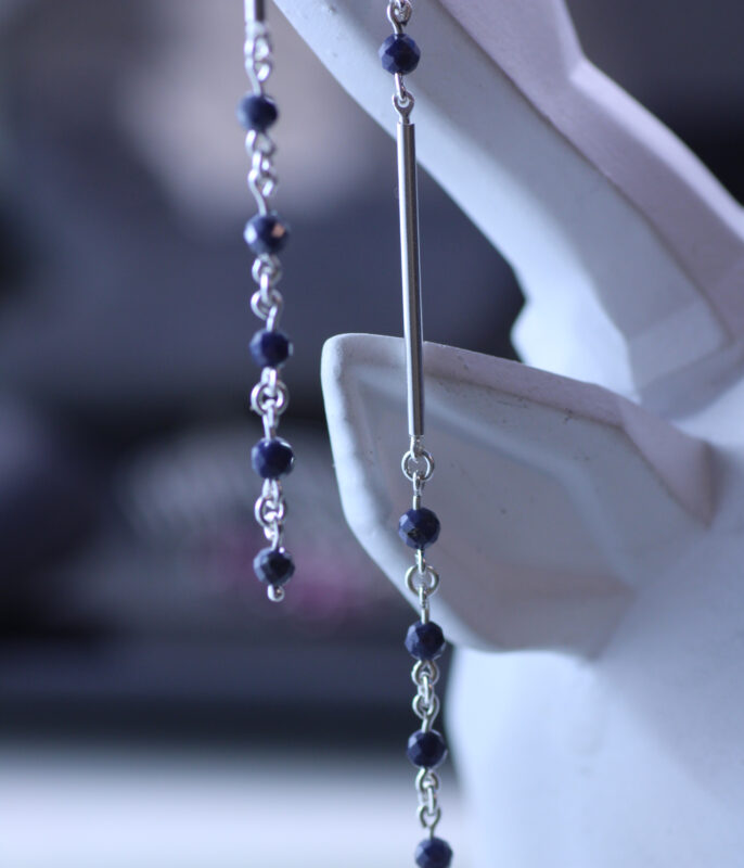 Sapphire or Ruby Gemstone Nugget Modern Shoulder Duster Earrings - Image 6