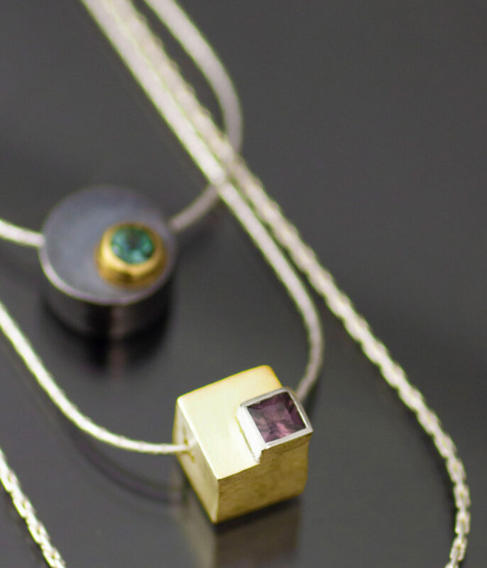 Cube Cubed Gold Diamond or Sapphire Gemstone Pendant - Image 8