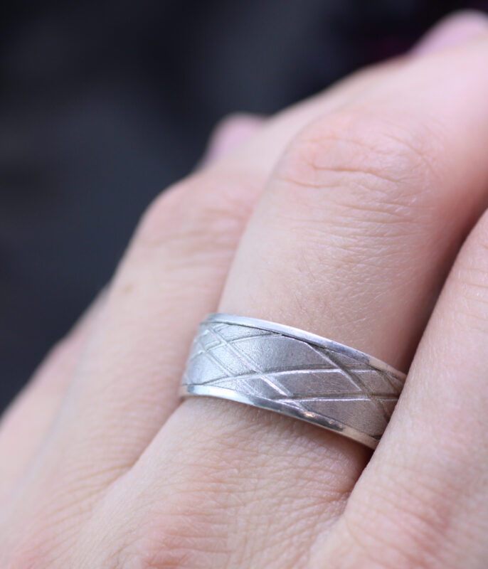 Diamond Etch Modern Gender Neutral Wedding Band - Image 4