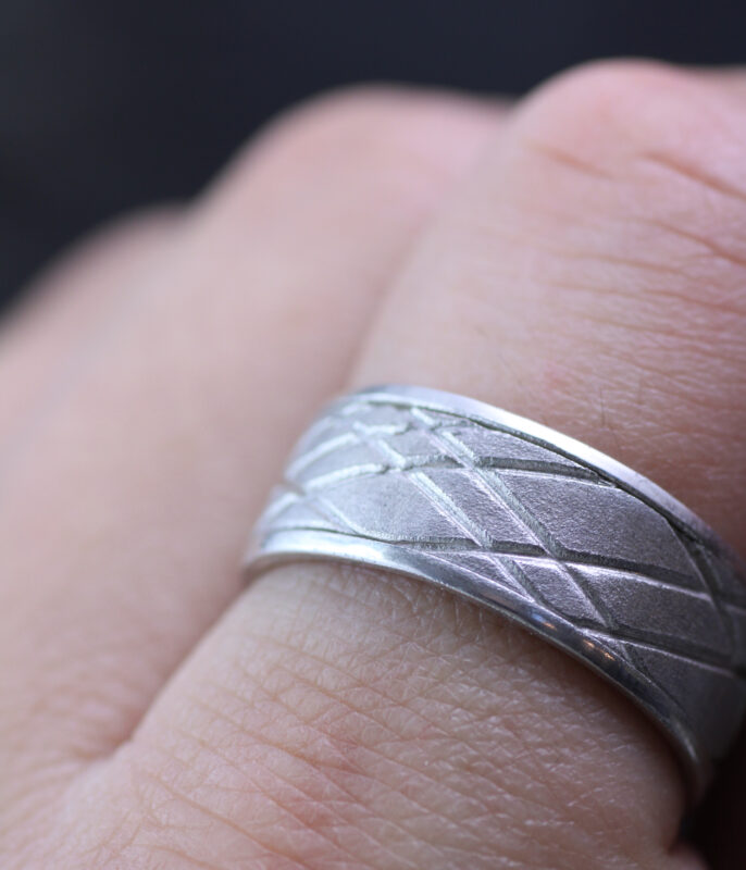 Diamond Etch Modern Gender Neutral Wedding Band - Image 5