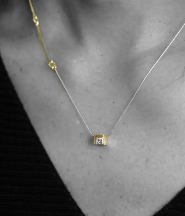 Cube Cubed Gold Diamond or Sapphire Gemstone Pendant - Image 6